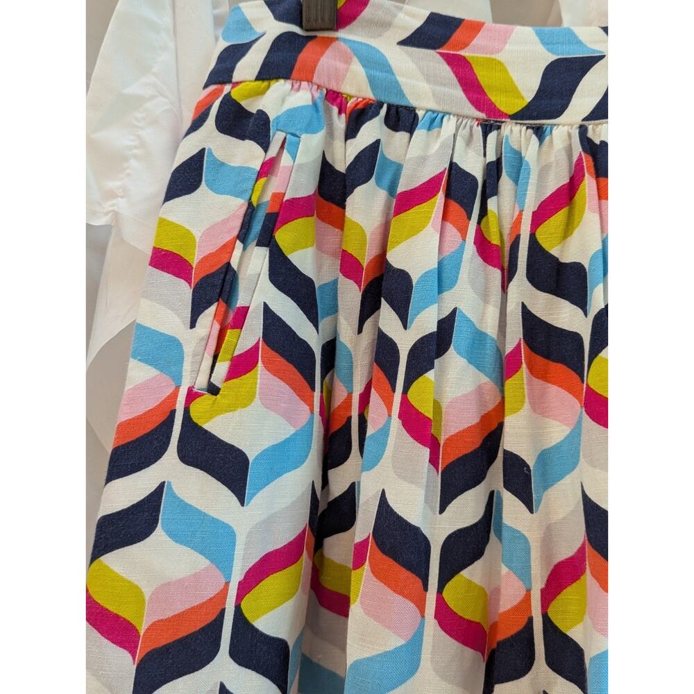 Cynthia Rowley Size 10 Linen Blend Lined Pleated Knee Length Skirt Pockets - Picture 3 of 16